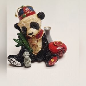 Christmas Boutique Panda Figurine with Red & Black Asian Accents